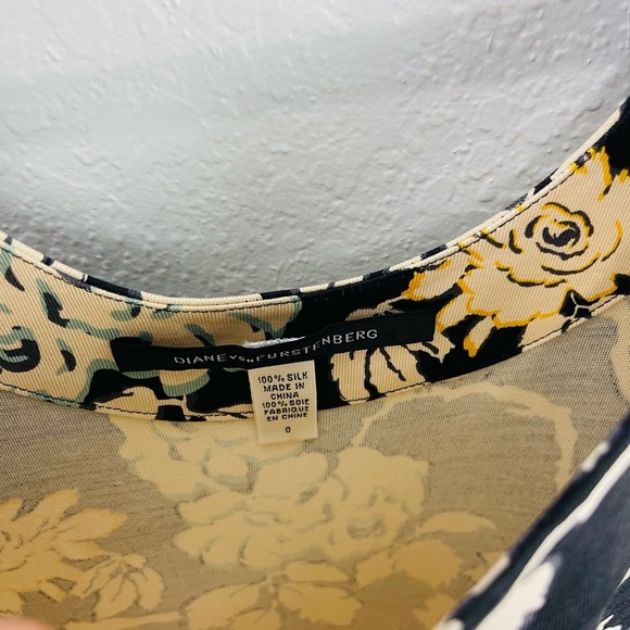Diane Von Furstenberg Silk Black Cream Floral Bird Mini Shift Dress - Picture 4 of 6